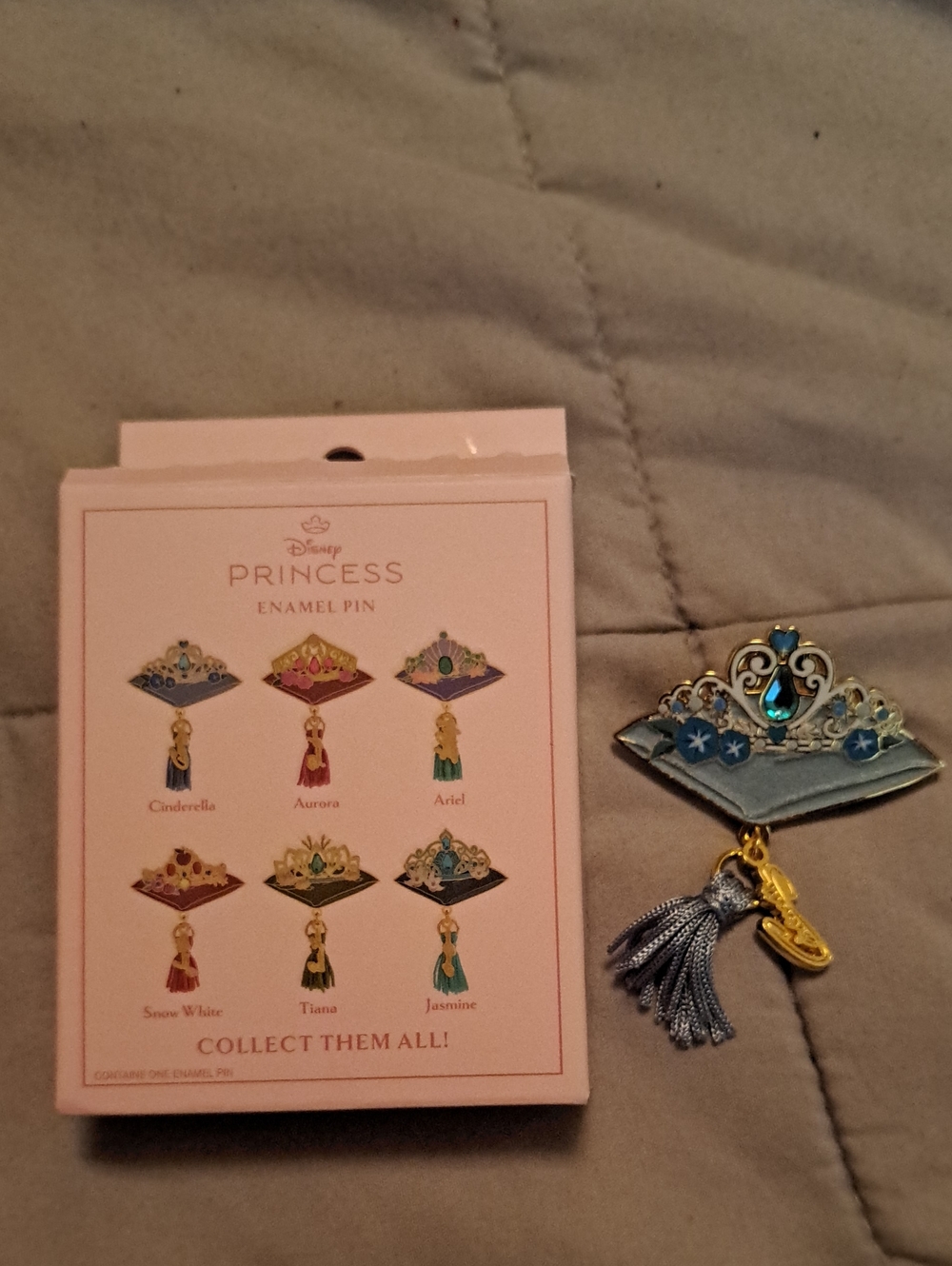 Disney Princess Blue and Gold Tiara Enamel Pin with Silver Tassel